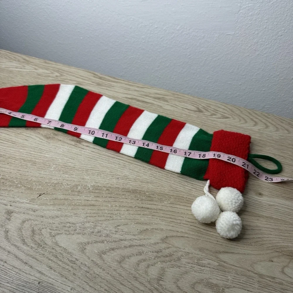 Vintage Knit Christmas Stockings Red‎ Green & White Striped Holiday Classic 21